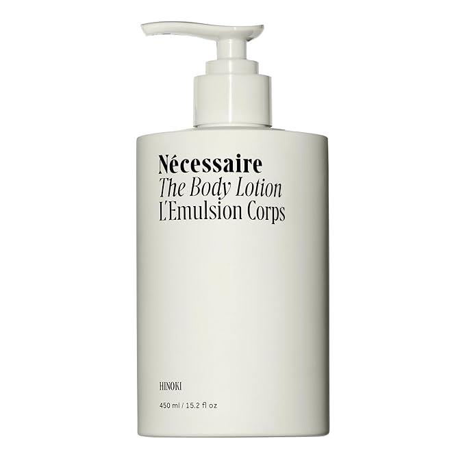 Nécessaire The Body Lotion with Pump. Hinoki. Multi-Peptide Firming Lotion to Moisturize, Firm, Strengthen. 2.5% Niacinamide, Vitamin C/E + Omega 6/9. 450ml / 15.2 fl oz-FemmiqueWomen