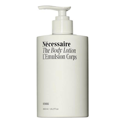 Nécessaire The Body Lotion with Pump. Hinoki. Multi-Peptide Firming Lotion to Moisturize, Firm, Strengthen. 2.5% Niacinamide, Vitamin C/E + Omega 6/9. 450ml / 15.2 fl oz-FemmiqueWomen