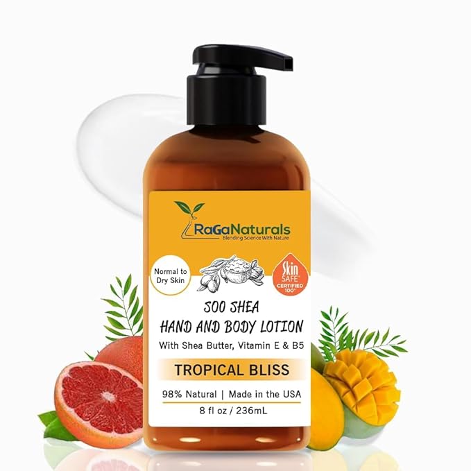 RaGaNaturals Natural Mango Shea Butter Lotion - Tropical Lotion with Vitamin E, B5, Argan & Avocado Oil - Refreshing, Hydrating & Nourishing Moisturizer - Vegan, Cruelty-Free & Paraben Free - 8 Oz-FemmiqueWomen
