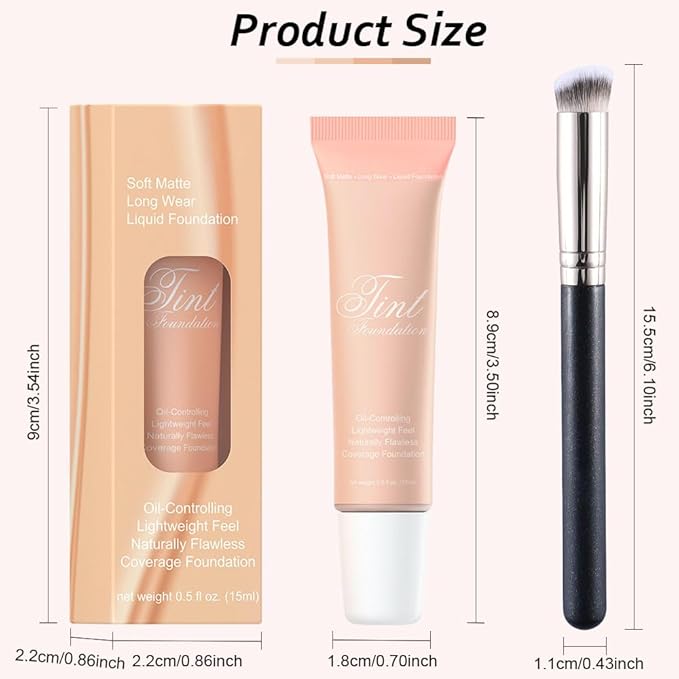 2 Pack Liquid Foundation Cream with Foundation Brush for Face Makeup,Durable Full Coverage Matte Concealer Make Up,Oil Control & Waterproof Base Primer -1 Fl.Oz (#03)-FemmiqueWomen