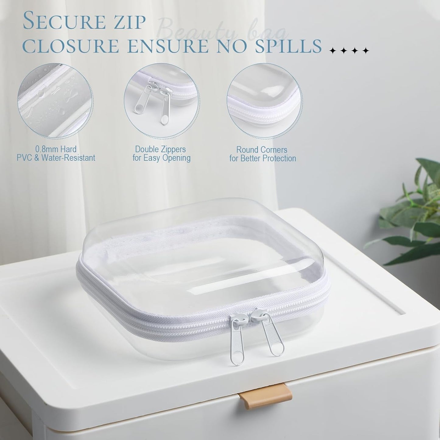 Sanwuta 6 Pcs Clear Hard Zipper Case Pencil Pouches Hard Plastic Zipper Pouches Makeup Bag Transparent Cases for Snacks Plastic Storage Organizer Box for Travel(White,5 x 5 x 2 Inch)-FemmiqueWomen