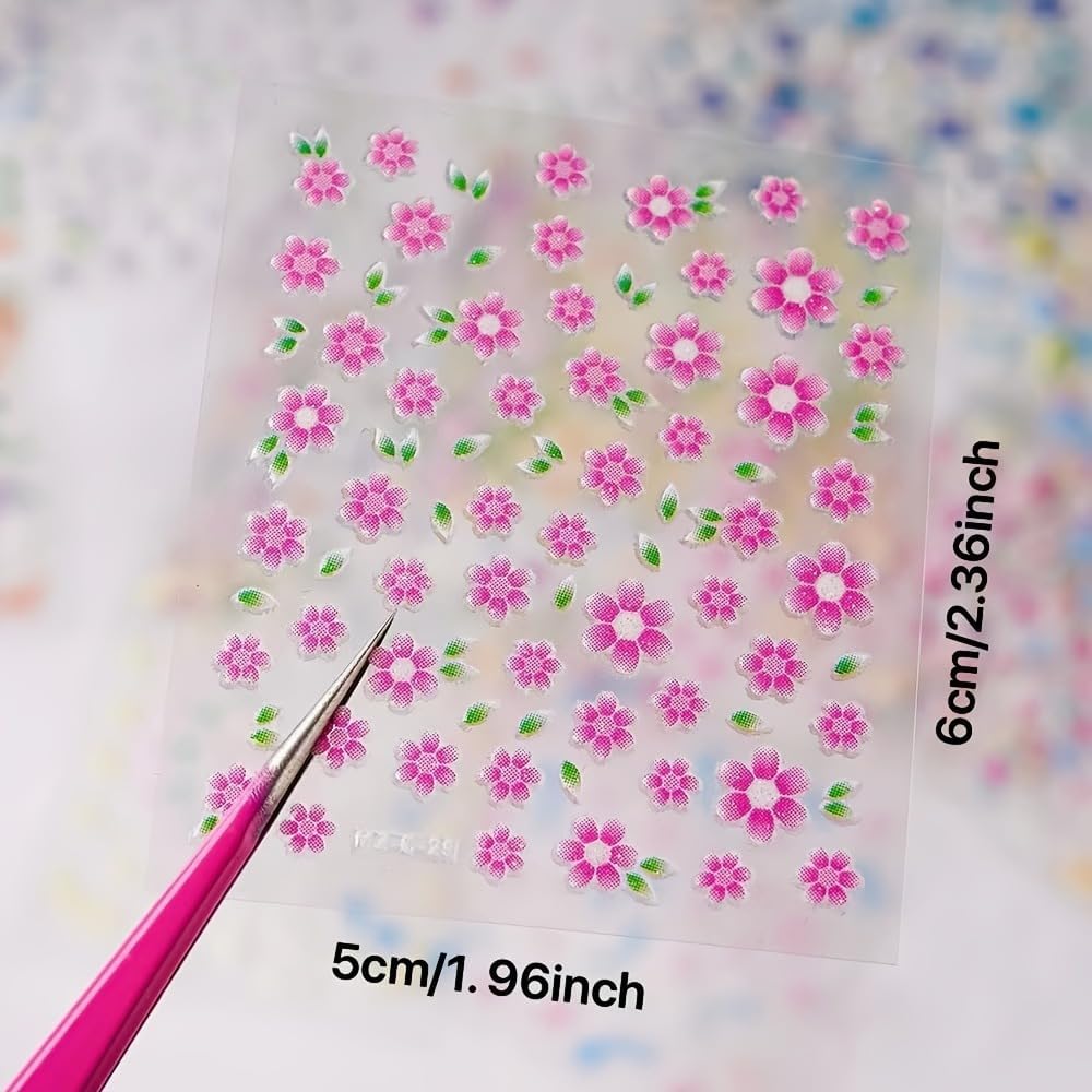 30 Sheets Flower Nail Stickers Colorful 3D Self Adhesive Cute Daisy Floral Nail Decals Heart Nail Art Charms for DIY Design (ST-F)-FemmiqueWomen