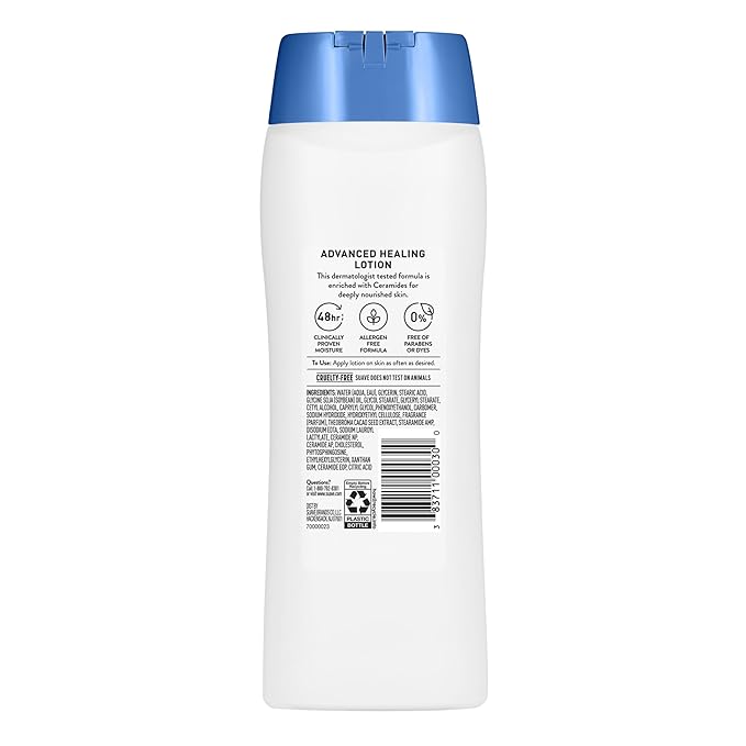 Suave+ Advanced Healing Hand & Body Lotion for Women With Ceramides for Very Dry Skin, Hydrating, Non-Greasy, Allergen-Free Moisturizing Cream, Lightly Scented, 18 FL OZ, 6 Pack-FemmiqueWomen