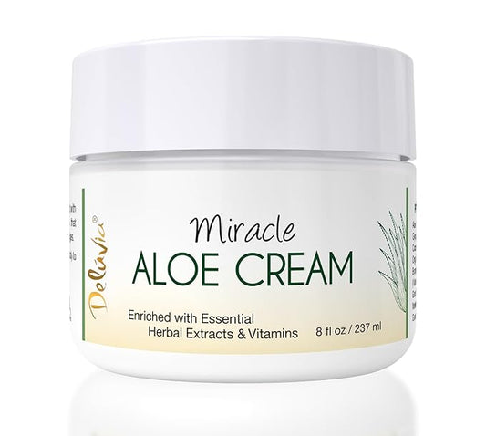 Deluvia Miracle Aloe Cream | Face & Body Moisturizer with Vitamin E & Organic Aloe Vera | Hydrating, Soothing for Dry Skin, Anti-Wrinkle, Acne Scars, Rosacea, Psoriasis, Eczema - 8 oz-FemmiqueWomen