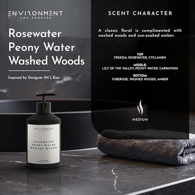 Stone Candles ENVIRONMENT Inspired by Designer Perfume IM L'Eau Lotion, 300ml Luxury Scented (Rosewater | Peony Water | Washed Woods) Bathroom Luxury, Men & Women High-End Body Hand Cream, Dry Skin-FemmiqueWomen
