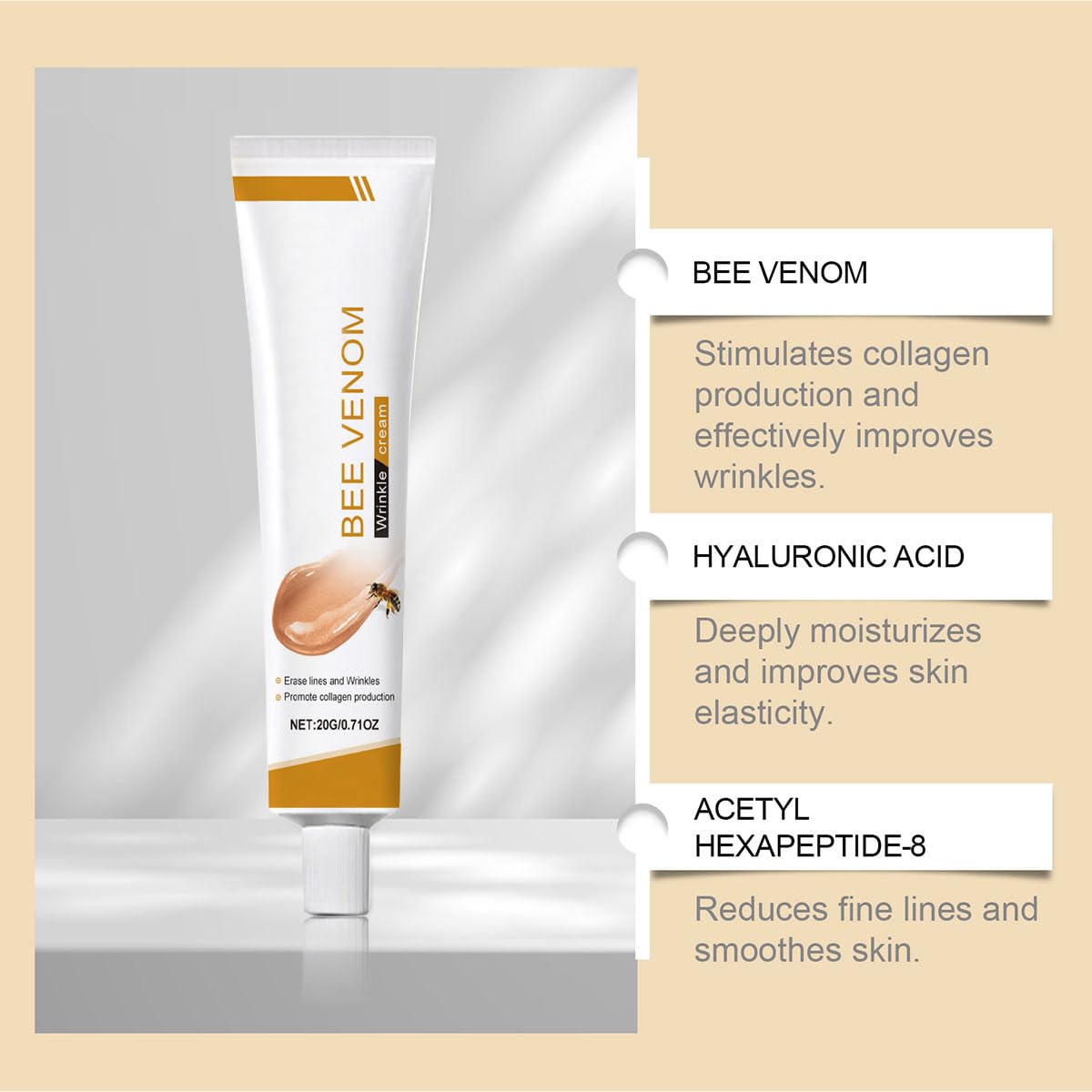 Bee Venom Moisturiser Cream Wrinkle Removal & Firming, Anti-Aging Eye&Face Bee Venom Skin Treatment Cream, Natural And Non-Irritating, Lifting & Recovery For All Skin Type (3 Packs, 60g)-FemmiqueWomen