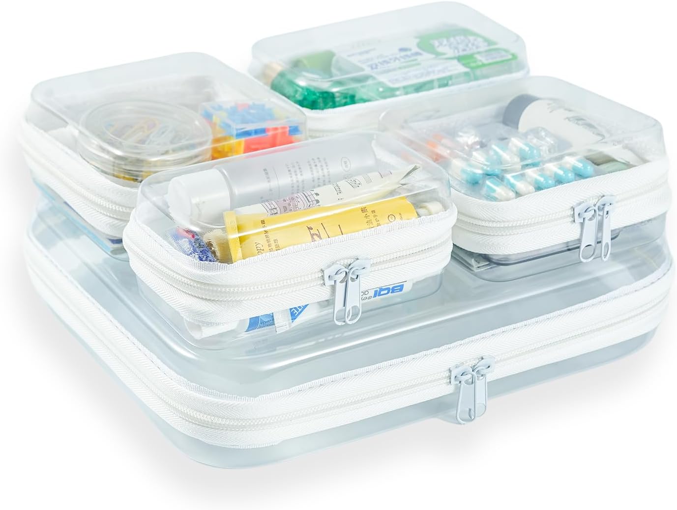 5 pcs Clear Zipper Pouches, Toiletry Bag for Travel, Stackable Waterproof Diaper Bag, Zipper Pouch, Travel Organizer, Clear Cosmetic Bag,Toy Storage Bins (M + 2Mini + 2XS)-FemmiqueWomen