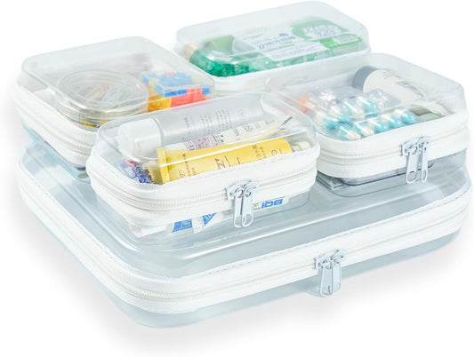 5 pcs Clear Zipper Pouches, Toiletry Bag for Travel, Stackable Waterproof Diaper Bag, Zipper Pouch, Travel Organizer, Clear Cosmetic Bag,Toy Storage Bins (M + 2Mini + 2XS)-FemmiqueWomen