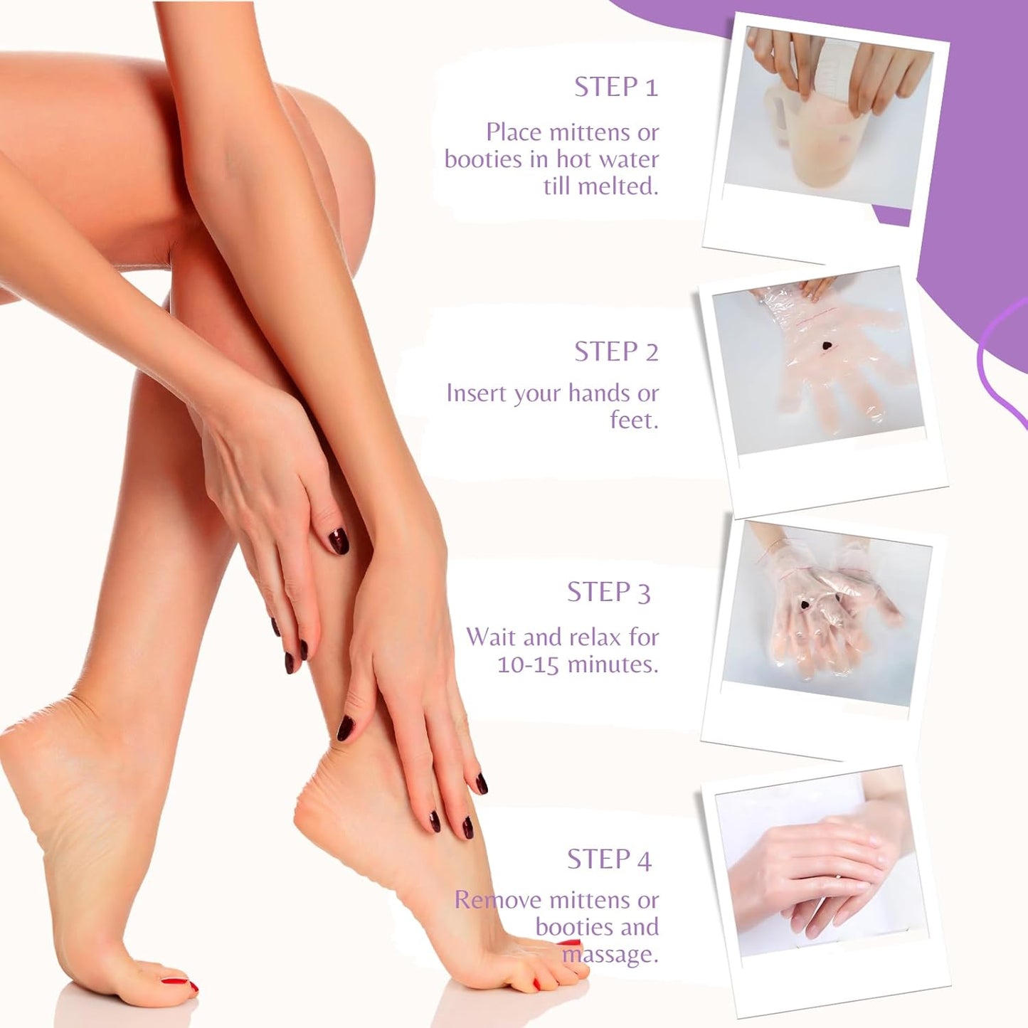 10-Minute Paraffin Hand & Foot Treatments, Self Contained Paraffin Wax Gloves and Booties Set for Intensive Hydration at Home (Rose)-FemmiqueWomen