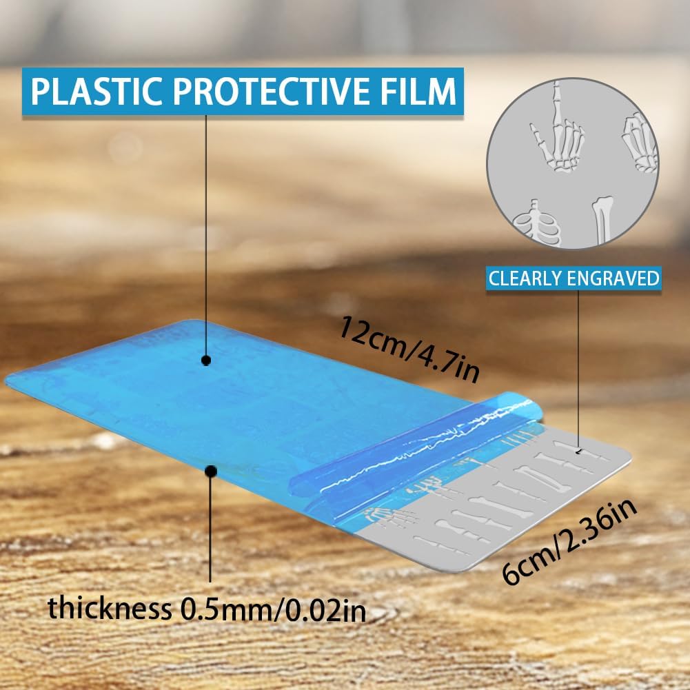 3Pcs Bone Skull Nail Stamping Plate Set Halloween Skeleton Gothic Nail Stamp Templates Cobweb Bat Thorns Metal Reusable Tools with Stamper Scraper for Manicure Printing-FemmiqueWomen