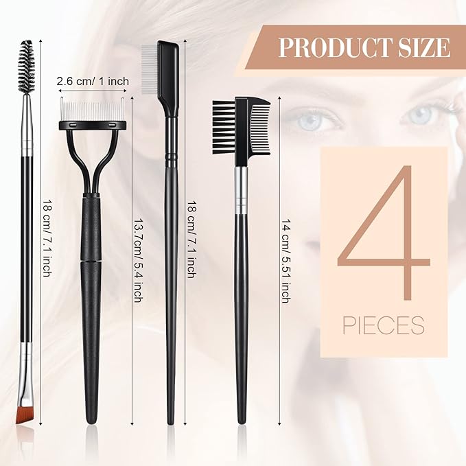 Skyley 4 Pieces Eyebrow Brush Eyelash Separator Brow Comb and Lash Spoolie Professional Eye Makeup Tools Metal Folding Lash Comb Black Double Head Eyelash Brush-FemmiqueWomen
