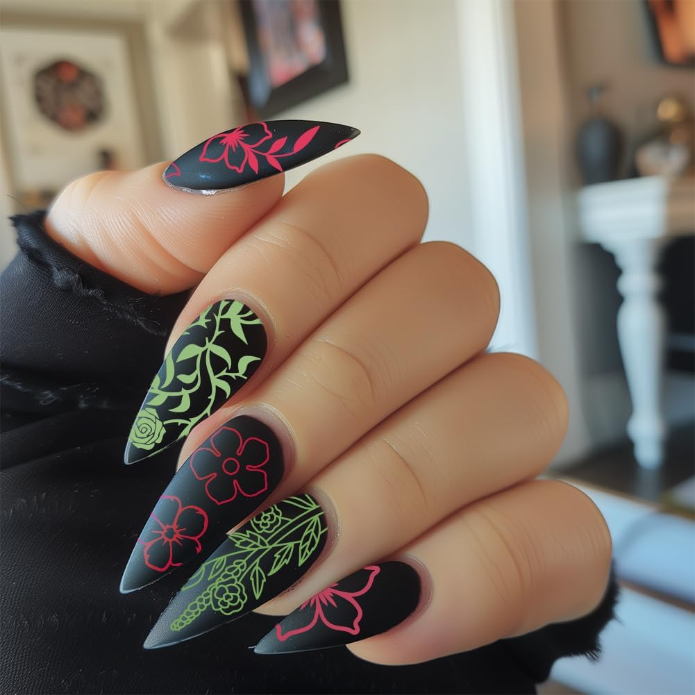 3Pcs Flower Vine Nail Stamping Plate Set Floral Leaves Rose Daisy Nail Stamp Templates Metal Reusable Tools with Stamper Scraper for Manicure Printing-FemmiqueWomen