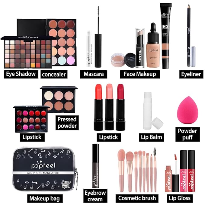 28 Pieces Makeup Kit for Women Full Kit, Eyeshadow Palette,Lip Gloss Set,Lipstick,Blush,Foundation,Concealer,Mascara,Eyebrow Pencil,Include Makeup Brush Set,Professional Makeup Kit for Teens-FemmiqueWomen