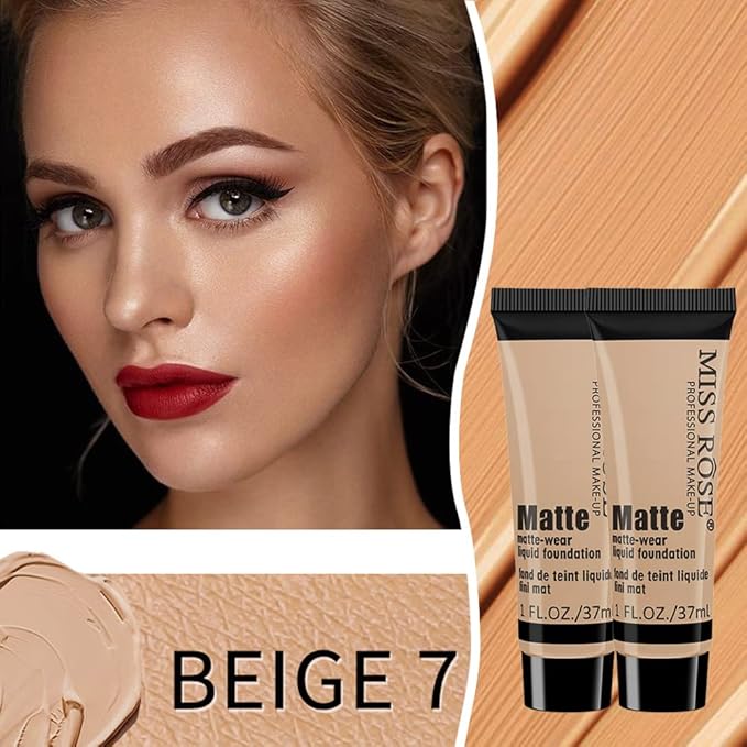 2 Pack Liquid Foundation Cream for Face Makeup,Durable Full Coverage Matte Concealer Make Up,Oil Control & Waterproof Base Primer -1+1 Fl.Oz (BEIGE 7#)-FemmiqueWomen