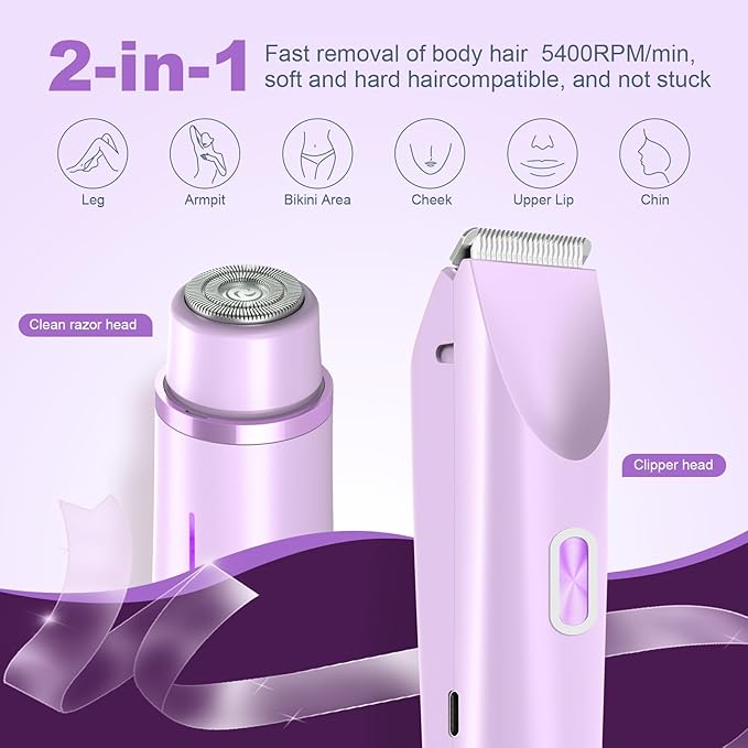2025 New Bikini Trimmer for Women,Dermave Bikini Shaver,2-in-1 Electric Razors for Women(Purple)-FemmiqueWomen