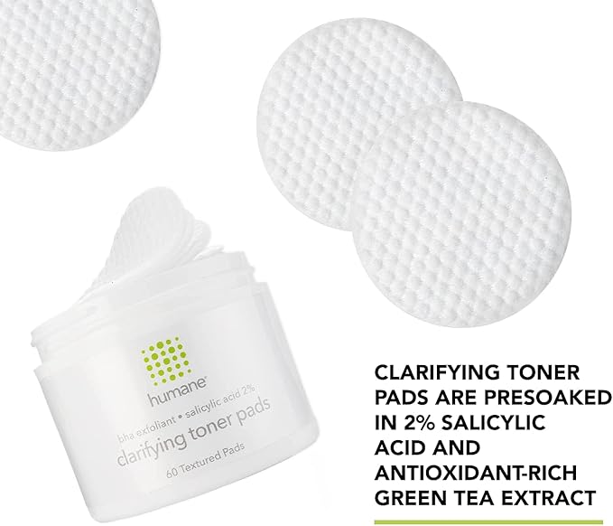 Humane Clarifying Toner Pads for Face - 2% BHA Liquid Salicylic Acid - Pore Minimizer and Facial Exfoliator - Gentle for All Skin Types - Removes Excess Oil, Dead Skin Cells, and Grime - 4 Ounce-FemmiqueWomen
