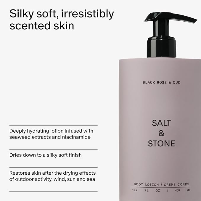 Salt & Stone Body Lotion for Women & Men| Scented Daily Body Lotion | Hydrates, Nourishes & Softens Skin | Restores Dry Skin | Fast-Absorbing | Cruelty-Free & Vegan (450 ml) (Black Rose & Oud)-FemmiqueWomen