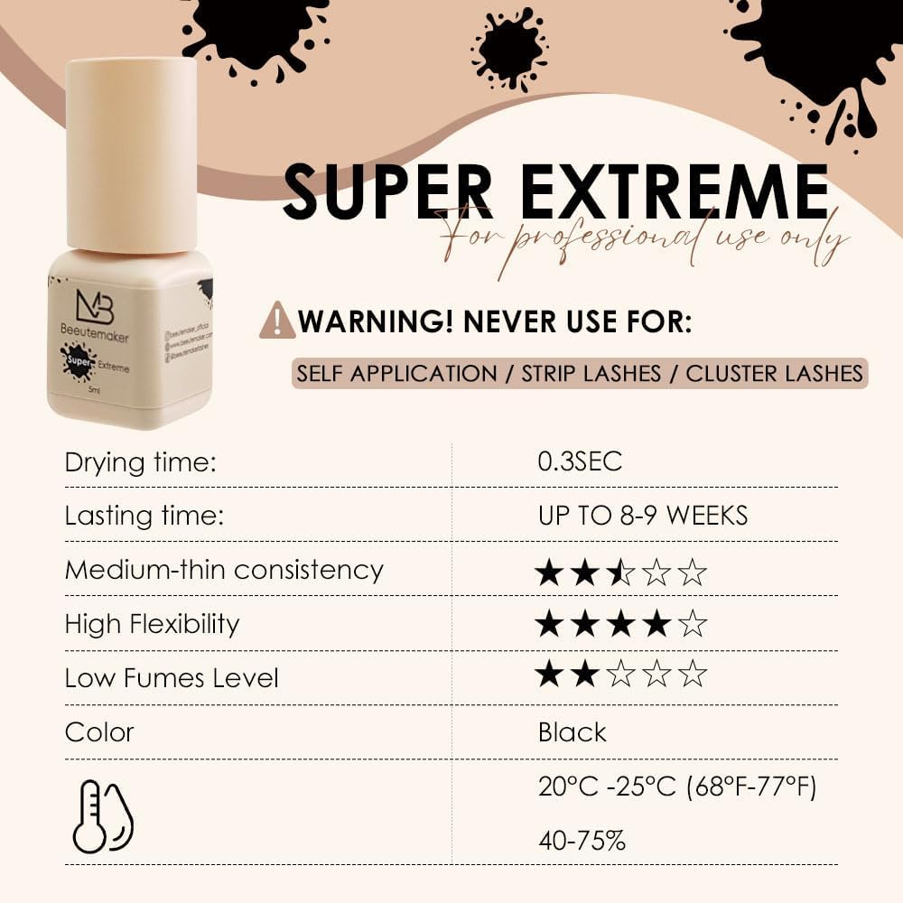 Super Strong Eyelash Extension Glue- 5ml/0.3s Drying Time/7-8 Weeks Retention/Waterproof Black Lash Glue/Professional Eyelash Adhesive for Individual Lash Extensions-FemmiqueWomen