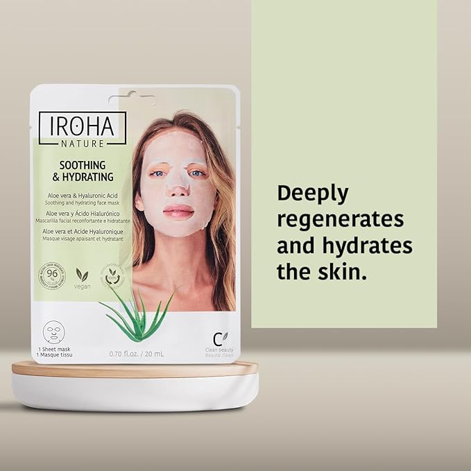 IROHA NATURE Comforting & Hydrating Tissue Face Mask with Aloe Vera | 15 Pieces | Aftersun Effect | 96% Natural Ingredients-FemmiqueWomen