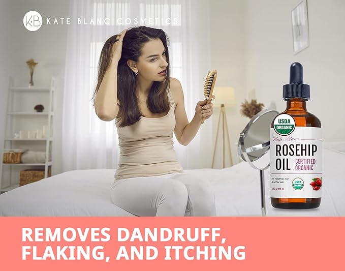 Kate Blanc Cosmetics Rosehip Oil for Face & Skin (4oz, Organic, Pure, Cold Pressed) Rosehip Seed Face Oil for Facial & Gua Sha Massage-FemmiqueWomen