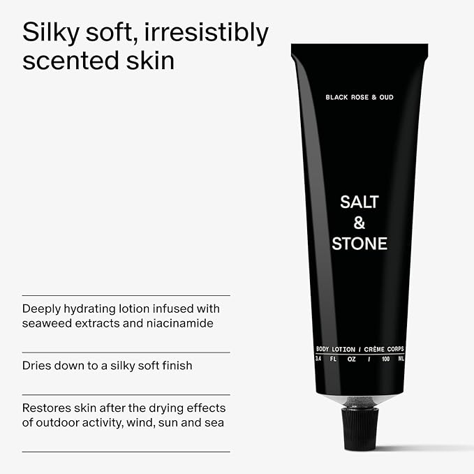 Salt & Stone Body Lotion for Women & Men | Hydrates, Nourishes & Softens Skin | Restores Dry Skin | Fast-Absorbing | Cruelty-Free & Vegan (100 ml) (Black Rose & Oud)-FemmiqueWomen