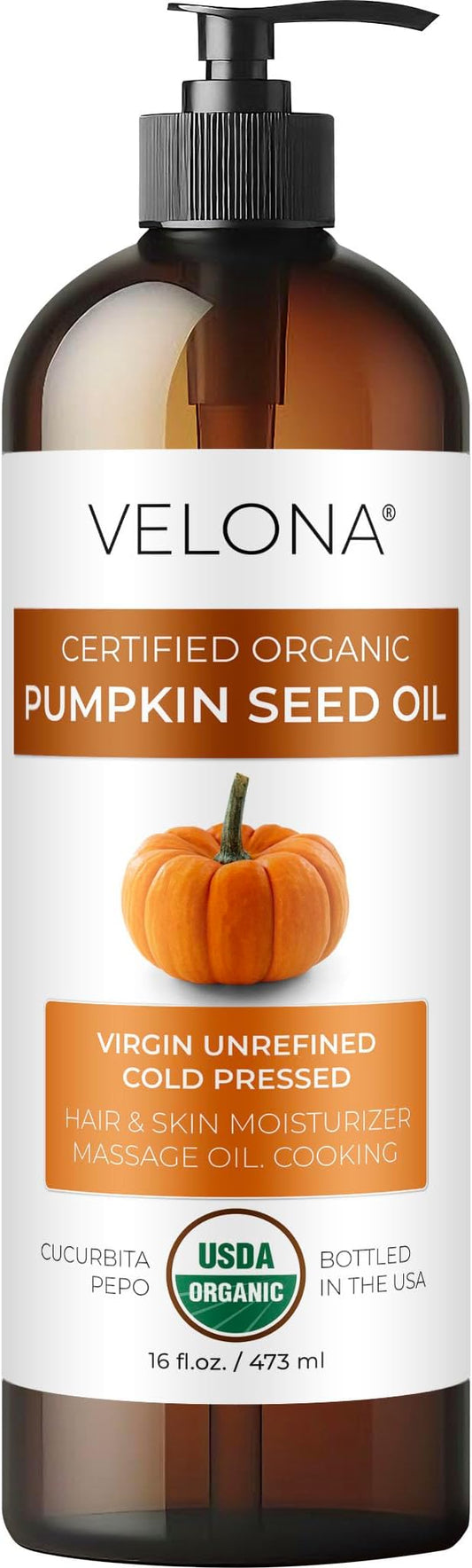 velona Pumpkin Seed Oil USDA Certified Organic - 16 Fl Oz | 100% Pure and Natural Carrier Oil | Unrefined, Cold Pressed | Cooking, Face, Hair, Body & Skin Care | Use Today - Enjoy Result-FemmiqueWomen