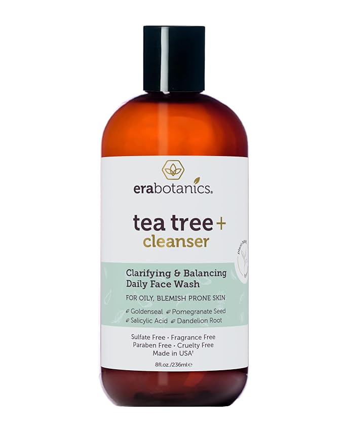 Era Organics Purifying Tea Tree Oil Face Wash - Balancing Cleanser for Oily, Blemish-Prone Skin with Salicylic Acid - Sulfate-Free, Fragrance Free, Made in USA-FemmiqueWomen
