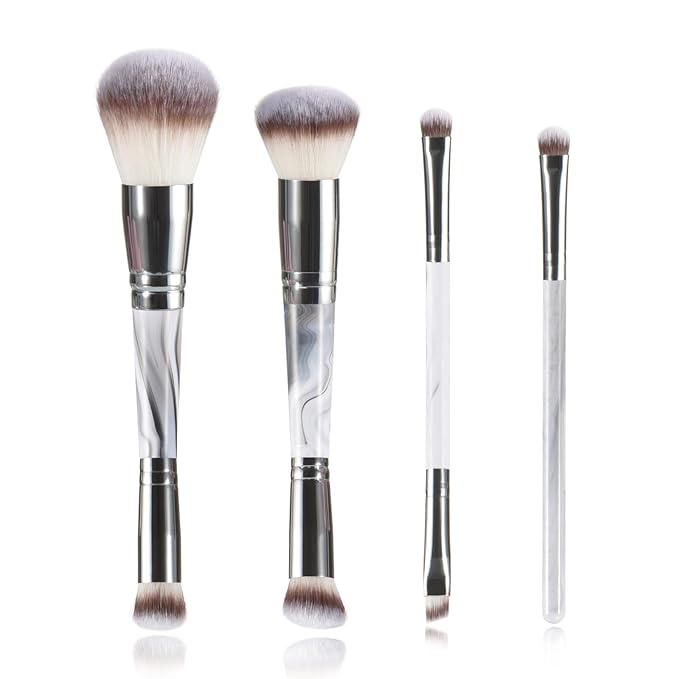4 pcs makeup brushes, double head makeup brush set, loose powder powder blusher foundation make-up concealer eye shadow eyebrow brush, multi-purpose makeup tools-FemmiqueWomen