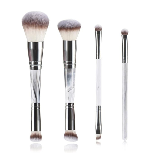 4 pcs makeup brushes, double head makeup brush set, loose powder powder blusher foundation make-up concealer eye shadow eyebrow brush, multi-purpose makeup tools-FemmiqueWomen