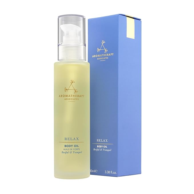 Aromatherapy Associates Relax Body Oil. Luxurious Blend of Oils for a Nourished Body. Made with Vetivert, Chamomile and Ylang Ylang Essential Oils (3.4 fl oz)-FemmiqueWomen