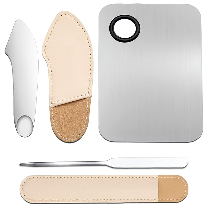 3 Pcs Makeup Foundation Spatula Spoon Tool Set, Make Up Mixing Palette Tray, Stainless Steel Skin Care Spatula, Cosmetic Scoop Scraper for Skincare Face Eye Cream (Silver)-FemmiqueWomen