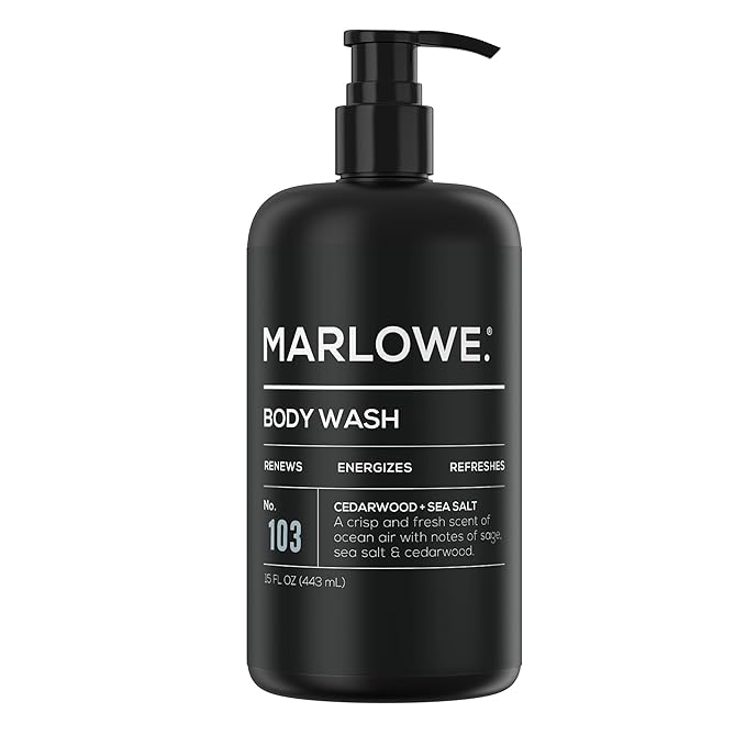 MARLOWE. No. 103 Body Wash 15 oz Pump, Cedarwood + Sea Salt, Energizing & Refreshing Shower Gel, Willow Bark & Green Tea Extracts, Cleanses, Moisturizes, Smooths & Nourishes, Fresh & Zesty Scent-FemmiqueWomen