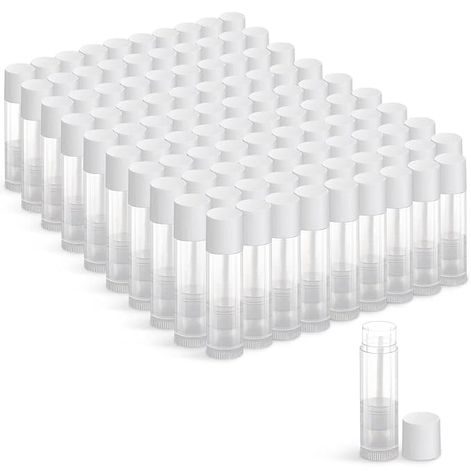 100 Sets Empty Lip Balm Tubes Bulk Round with White Caps for DIY Lipstick homemade, 3/16 Oz (5.5 ml), Clear, BPA Free, 100 Tubes and 100 Caps-FemmiqueWomen