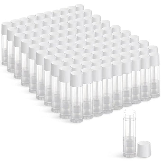 100 Sets Empty Lip Balm Tubes Bulk Round with White Caps for DIY Lipstick homemade, 3/16 Oz (5.5 ml), Clear, BPA Free, 100 Tubes and 100 Caps-FemmiqueWomen