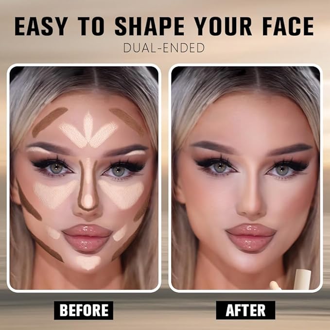 2in1 Cream Contour Highlighter Stick, Neutral Bronzer Makeup Sticks, Applies Dual-Ended Sculpting Stick for Face Body, Long Lasting Waterproof No Smudging, Suitable for Makeup Beginners-Fair-FemmiqueWomen