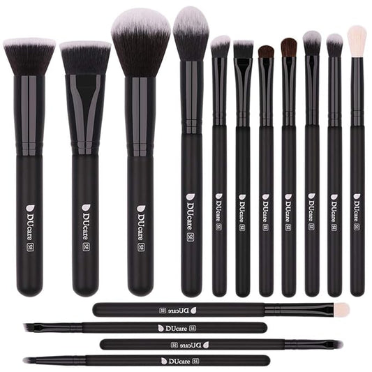 DUcare Makeup Brushes 15Pcs Premium Synthetic Kabuki Makeup Brush Set, Professional Foundation Concealers Powder Blush Blending Face Eye Shadows Black Brush Sets-FemmiqueWomen