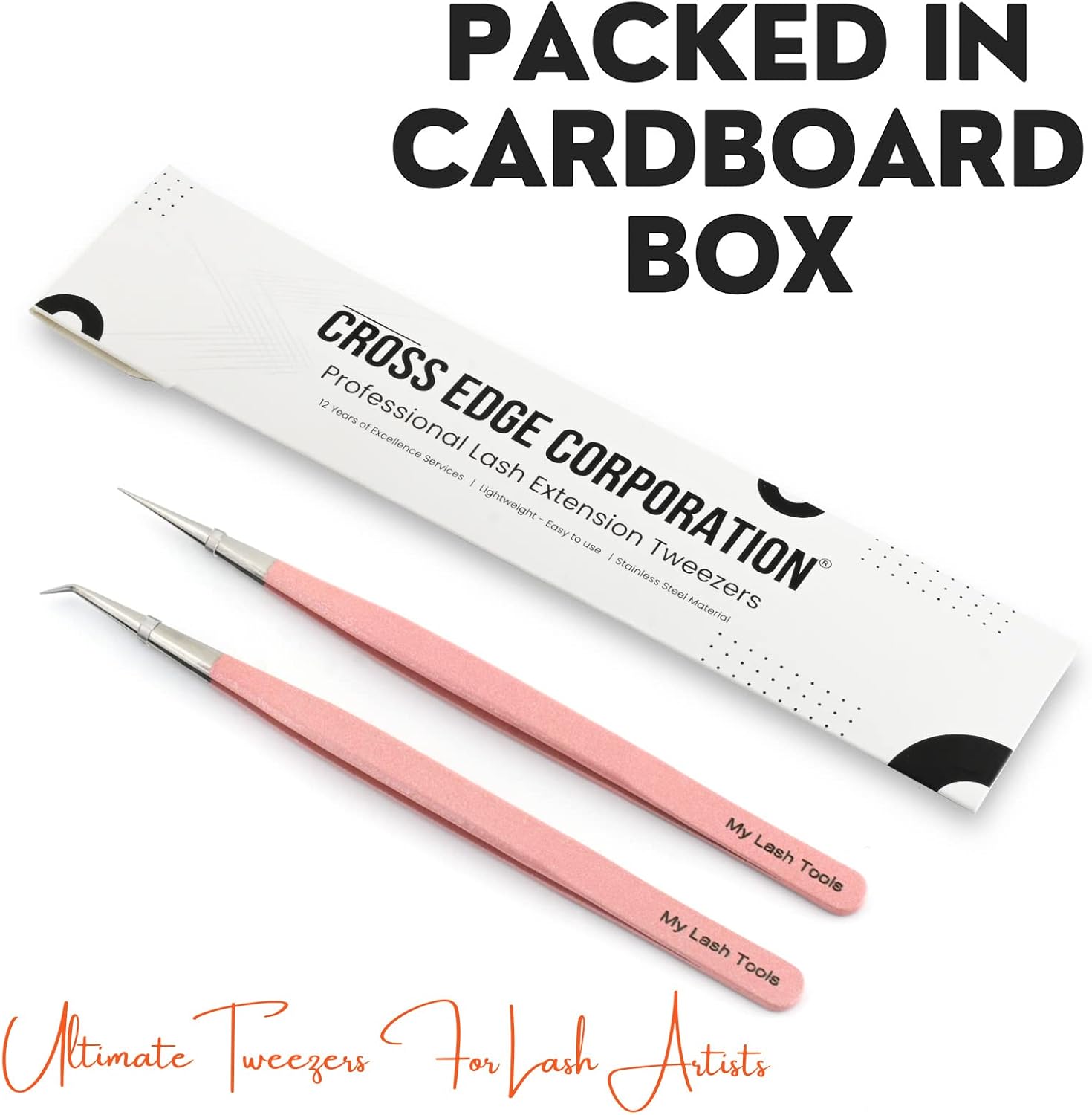 2pcs Straight & Curved Isolation Tweezers for Eyelash Extensions – 14cm Japanese Stainless Steel, Blush Pink, Best for Individual & Classic Lashes-FemmiqueWomen