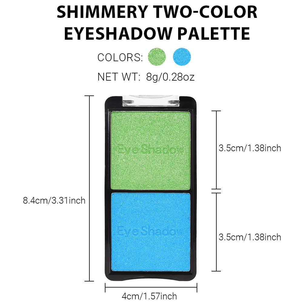 2 colors eye shadow makeup palette, Blue & Green Eyeshadows Halloween Birthday Party Wear, high pigment eye, matte & shimmer metal eye shadow powder, Blendable, Ultra-Pigmented(02)-FemmiqueWomen