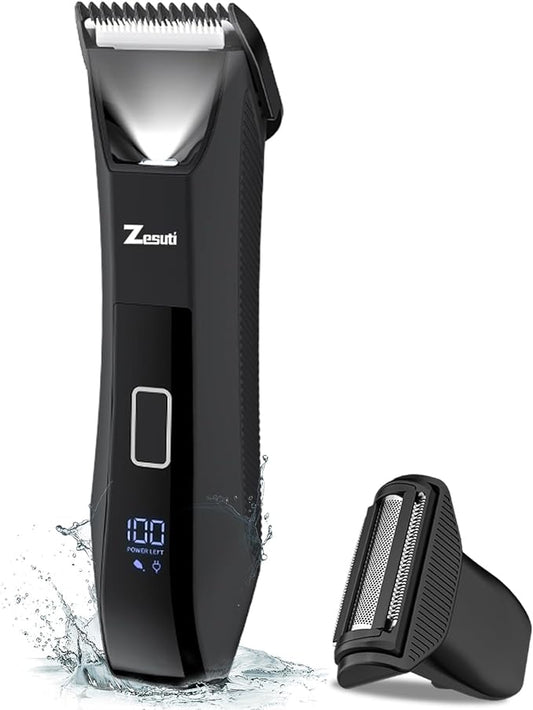 2-in-1 Manscape Trimmer for Men,Body & Groin Hair Trimmers for Men,Bikini Trimmer Women- Wet/Dry Electric Razors for Smooth No-Nick Shaving,IPX7 Waterproof Ball Shaver,LED Display,Black-FemmiqueWomen