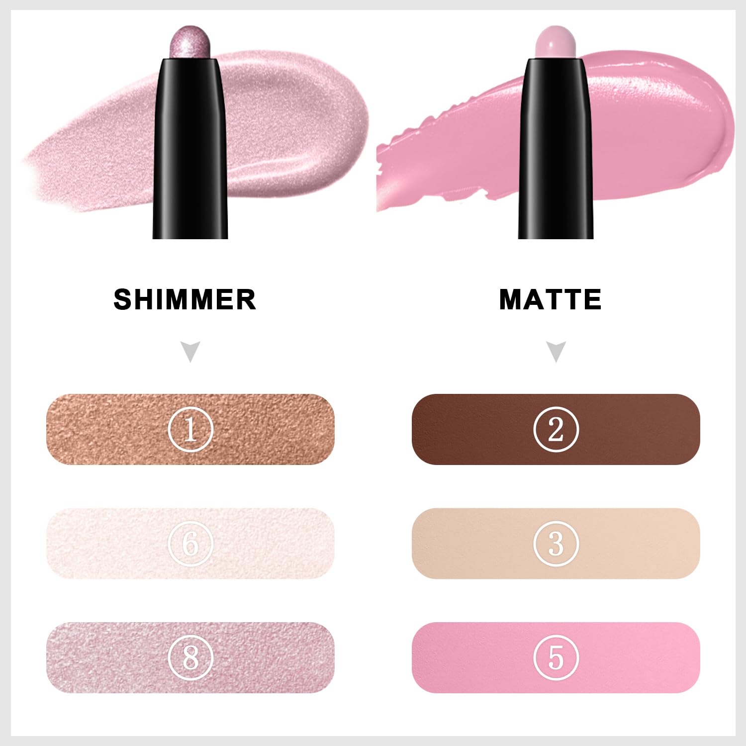 3PCS Eyeshadow Stick, Shimmer and Matte Cream Eye Shadow Brightener Sticks Eyeliner Pencil Crayon, Waterproof Long Lasting Eye Highlighter Stick Makeup (01+06+08)-FemmiqueWomen