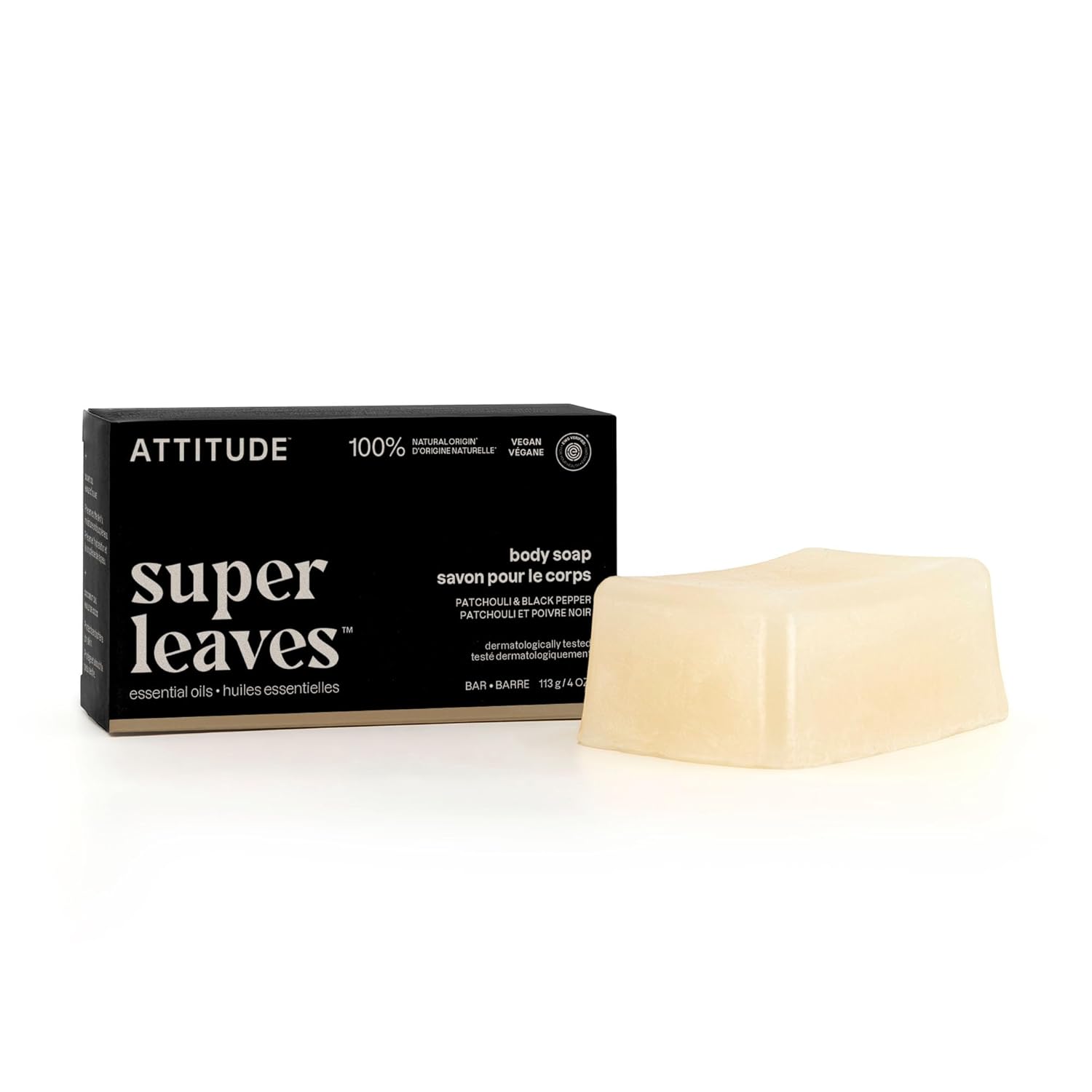 ATTITUDE Body Soap Bar, Natural Origin, Protects and Softens Dry Skin, Coconut & Olive Oils, For Men and Women, EWG verified & Vegan, Patchouli & Black Pepper, 4 Oz-FemmiqueWomen