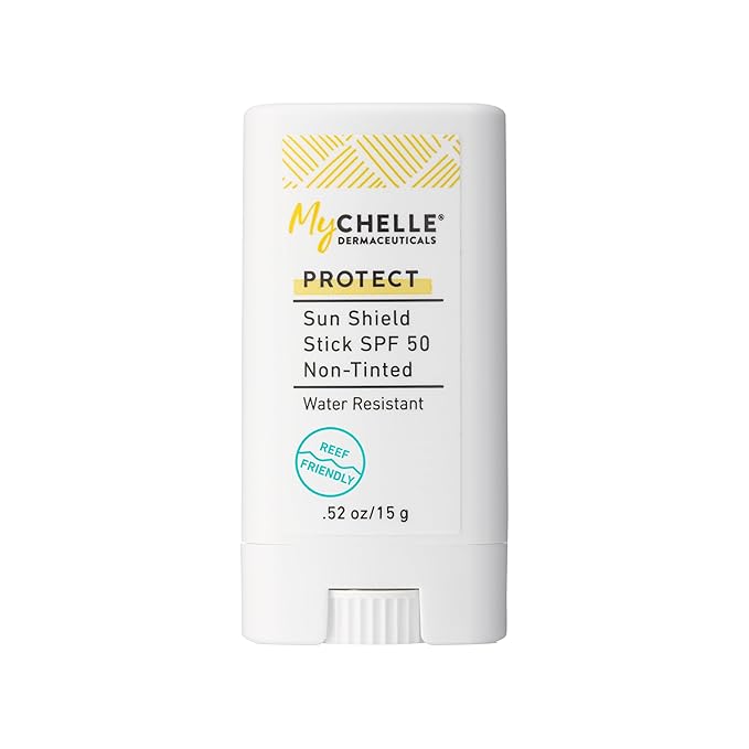 Mychelle Dermaceuticals Sun Shield Stick Spf 50 Non-Tinted - Natural Liquid Zinc Sunscreen Vitamin E and Jojoba - Water Resistant up to 80 Minutes - Sunscreen for Face, Reef Safe, Safe for Children-FemmiqueWomen
