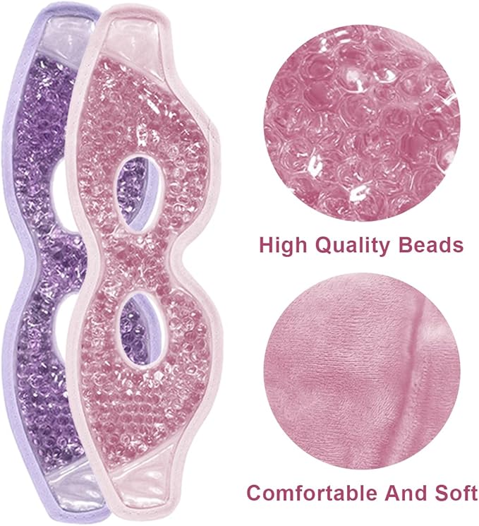 Jakuva 2PCS Cooling Eye Mask Sleeping Mask, Ice Eye Mask & Cold Eye Packs & Heat Cold Compress Pack Eye Spa Pad for Puffy Eyes,Puffiness,Headache,Stress Relief (Pink&Purple)-FemmiqueWomen