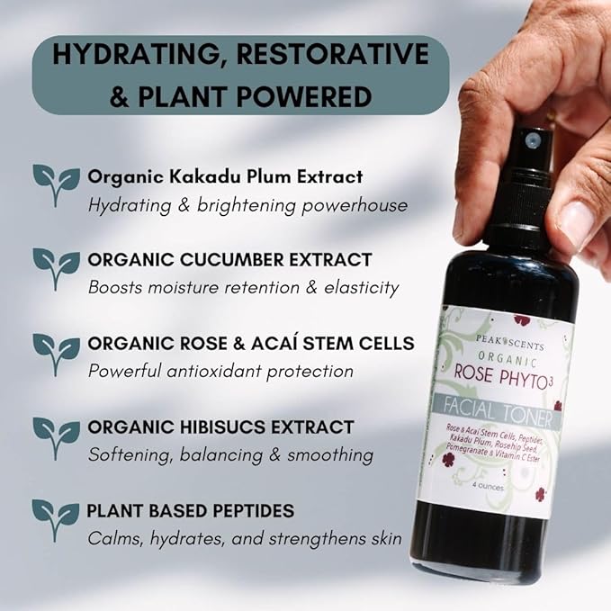 Organic Phyto³ Rose Water Facial Toner Spray - Pure Rosewater for Face, with Acaí and Herbal Extracts - Eco-Friendly and Vegan - Hydrating Rose Water Organic Face Spray (4 oz)-FemmiqueWomen