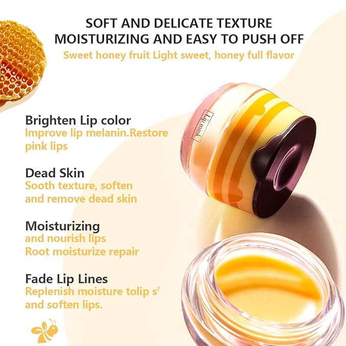 2 Pcs Strawberry & Honey Lip Balm, Lip Mask with Stick, Moisturizing Lip Sleeping Mask Day & Night Lip Care - Hydrate Repair Prevent Dry Cracked Exfoliate (Honey+Strawberry)-FemmiqueWomen