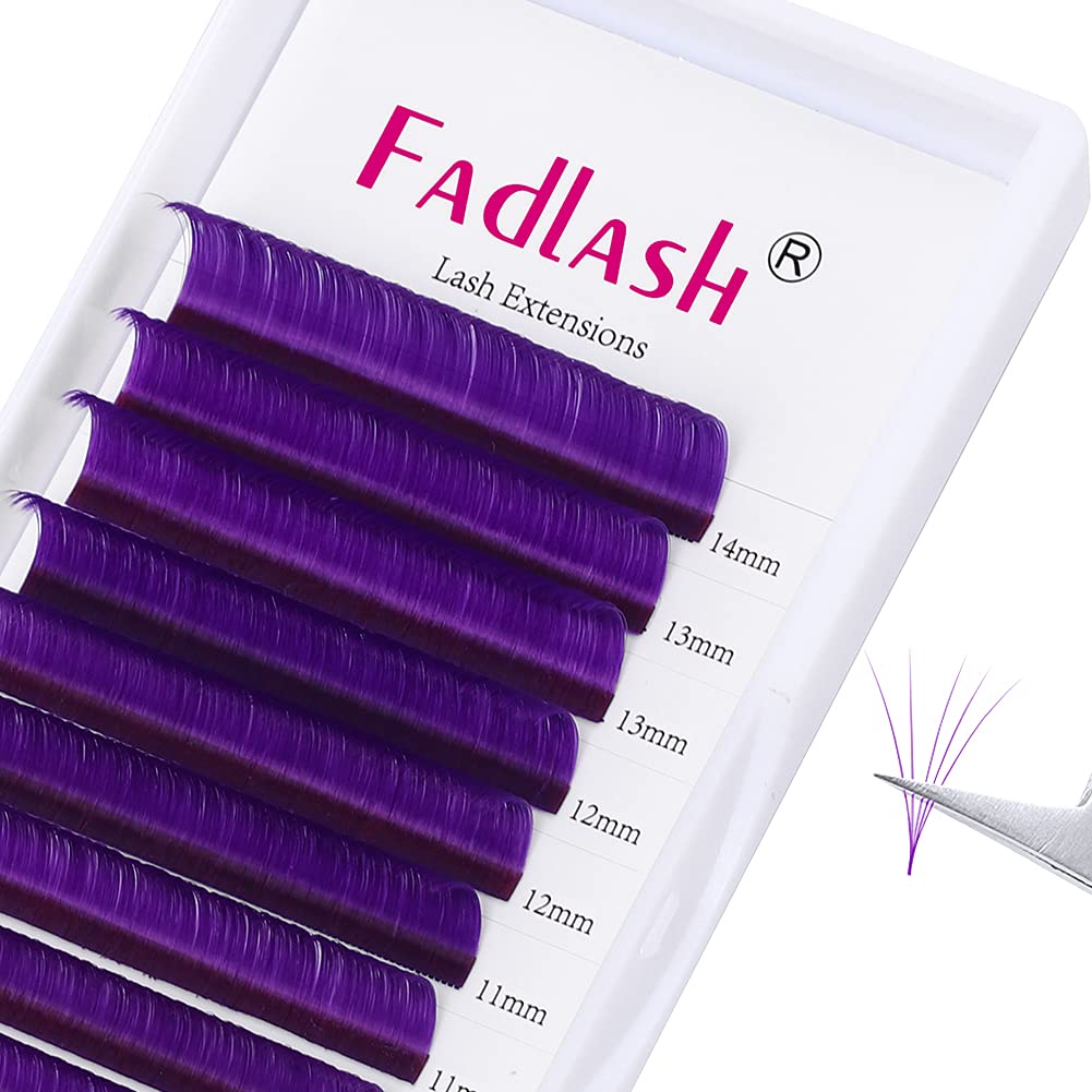 Easy Fan Volume Lashes D Curl Mixed Tray Purple Volume Eyelash Extensions 8-14mm Rapid Blooming Lash Extension Supplies by FADLASH (Purple 0.07-D-Mix)-FemmiqueWomen