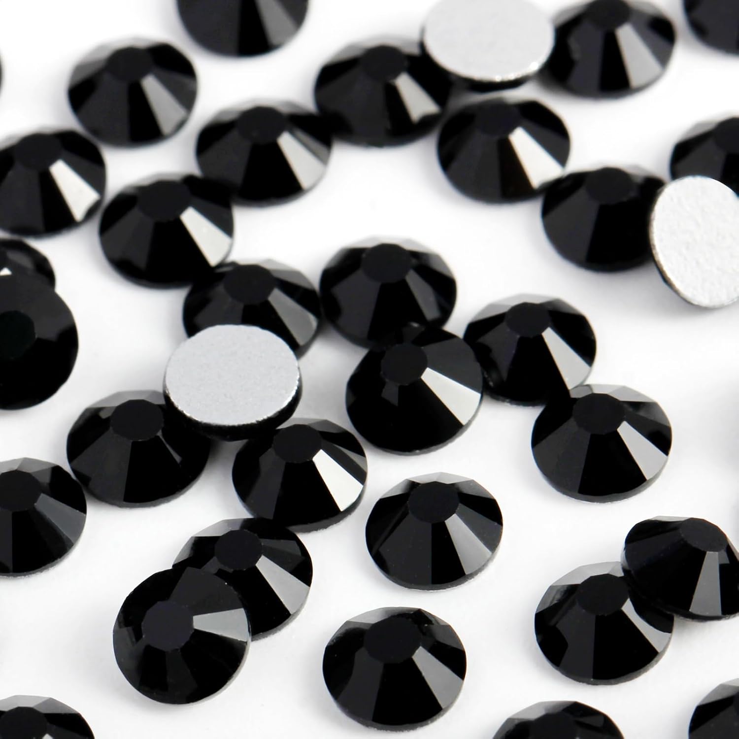 3000PCS SS8 Flatback Rhinestones | 12-Facet Diamond-Cut Glass Gems for Nail Art, Clothing, DIY Crafts |Glue-On Decoration Stones with Silver Backing(Jet Black)-FemmiqueWomen