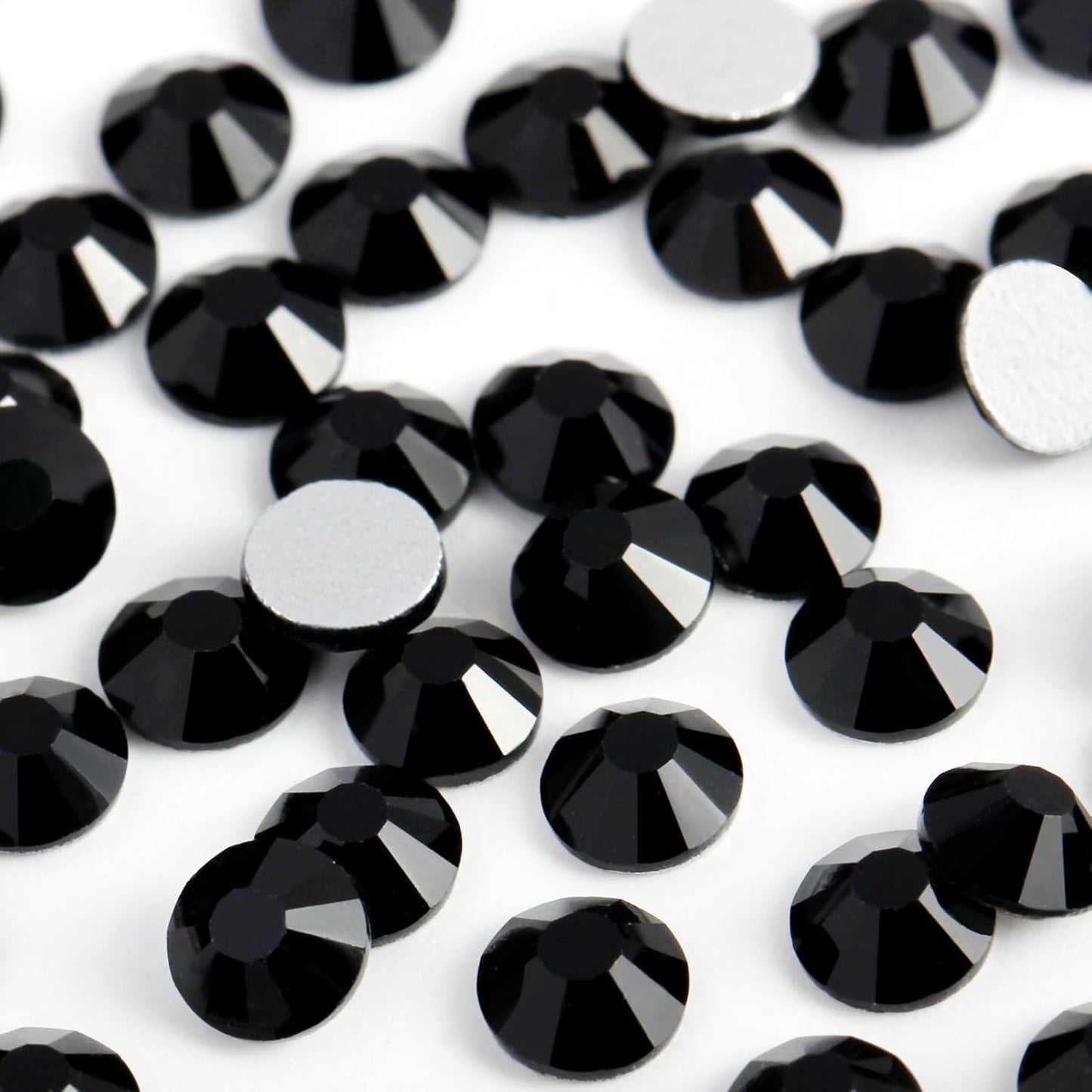2000PCS SS12 Flatback Rhinestones | 12-Facet Diamond-Cut Glass Gems for Nail Art, Clothing, DIY Crafts |Glue-On Decoration Stones with Silver Backing(Jet Black)-FemmiqueWomen