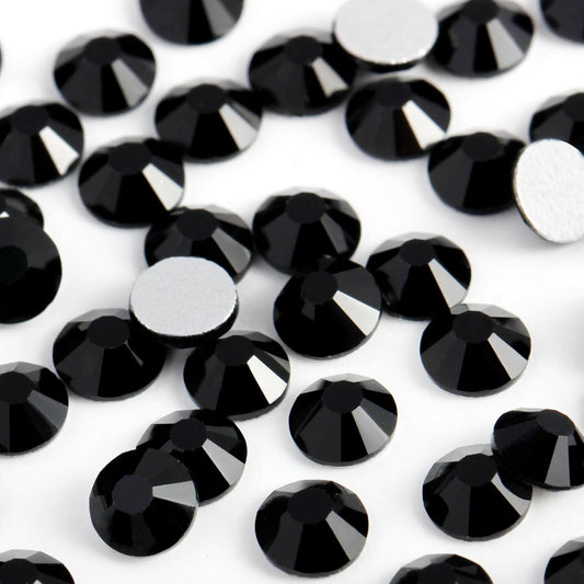 2000PCS SS12 Flatback Rhinestones | 12-Facet Diamond-Cut Glass Gems for Nail Art, Clothing, DIY Crafts |Glue-On Decoration Stones with Silver Backing(Jet Black)-FemmiqueWomen