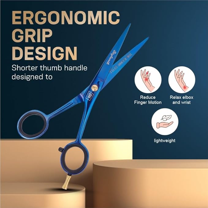 Hair Cutting Scissors-Professional Hairdressing Scissors for Women,Men,Hair Stylists,Salon,Barber- 6.5-Inch Stainless Steel Hair Scissors with Finger Rest (Classic Scissor Blue Titanium)